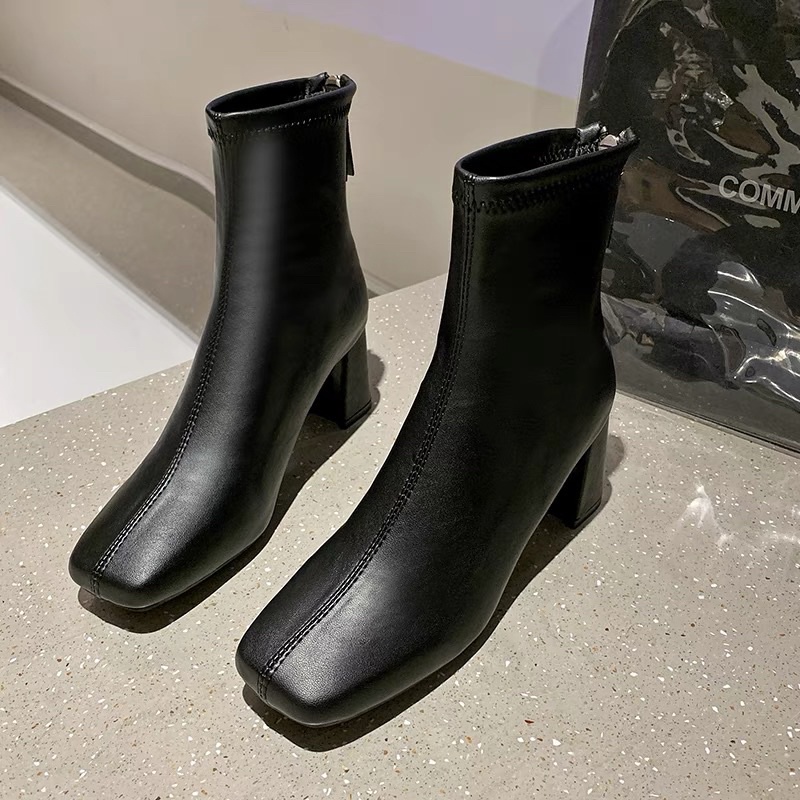 Giày bốt nữ đế 5cm da lì cổ cao ôm chân lót nỉ khoá sau , boots Hàn quốc 2021 hot nhất, mẫu mới