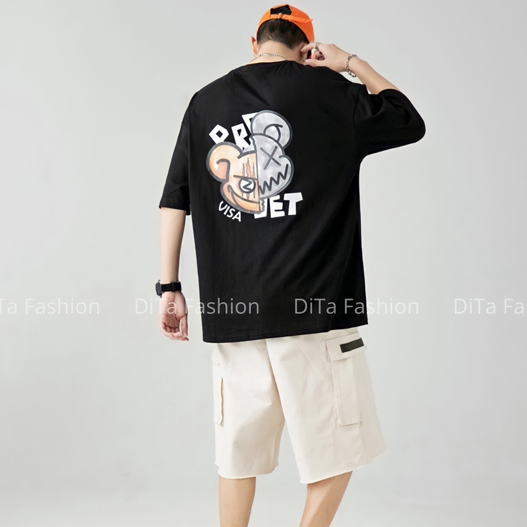 Áo Thun Tay Lỡ Unisex Gấu Visa Jet, Áo Phông Form Rộng Cá Tính – Dita.fashion