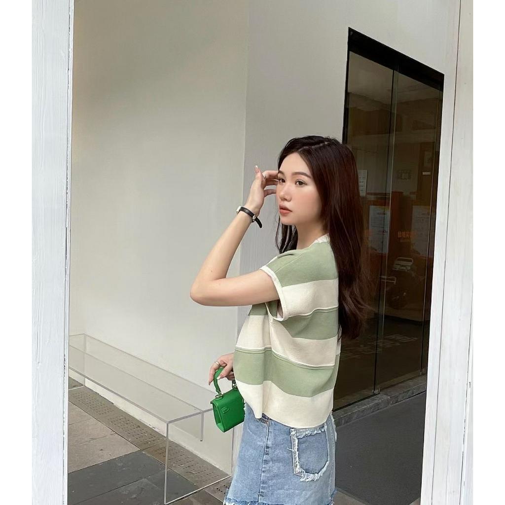 [L2M] Áo len Montoghi dệt kim sọc BẢN TO VAI HẾN năng động trẻ trung