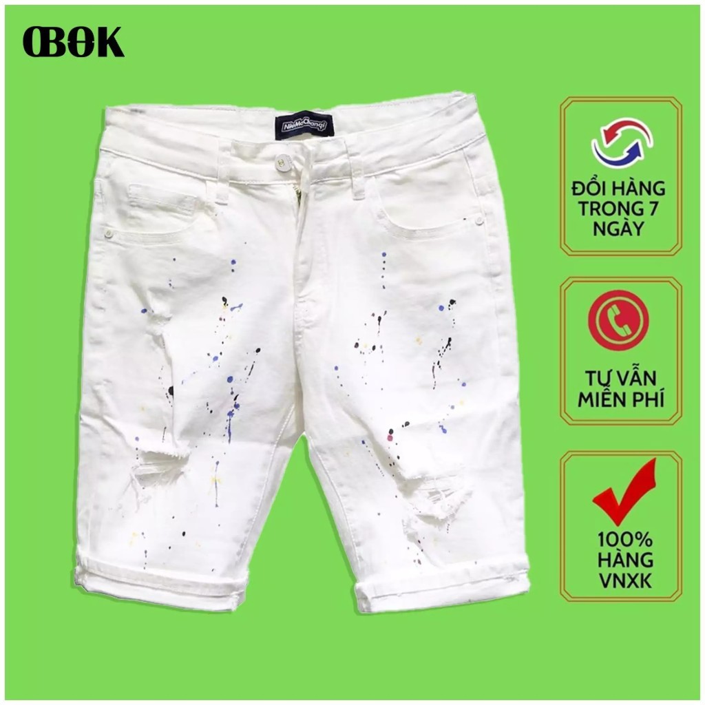 Quần Short Jean Nam Màu Trắng OBOKFASHION, Quần Bò Ngố Nam Co Giãn Cao Cấp QSN2001