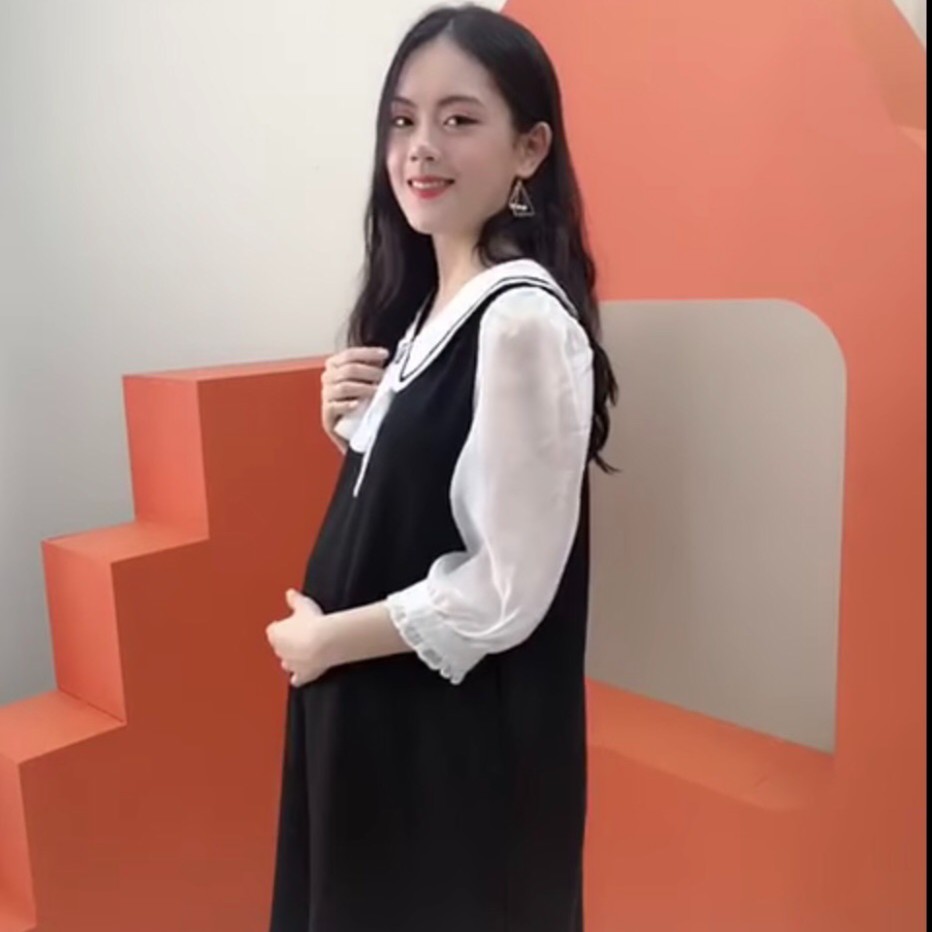 Váy bầu công sở thiết kế nơ cổ đẹp