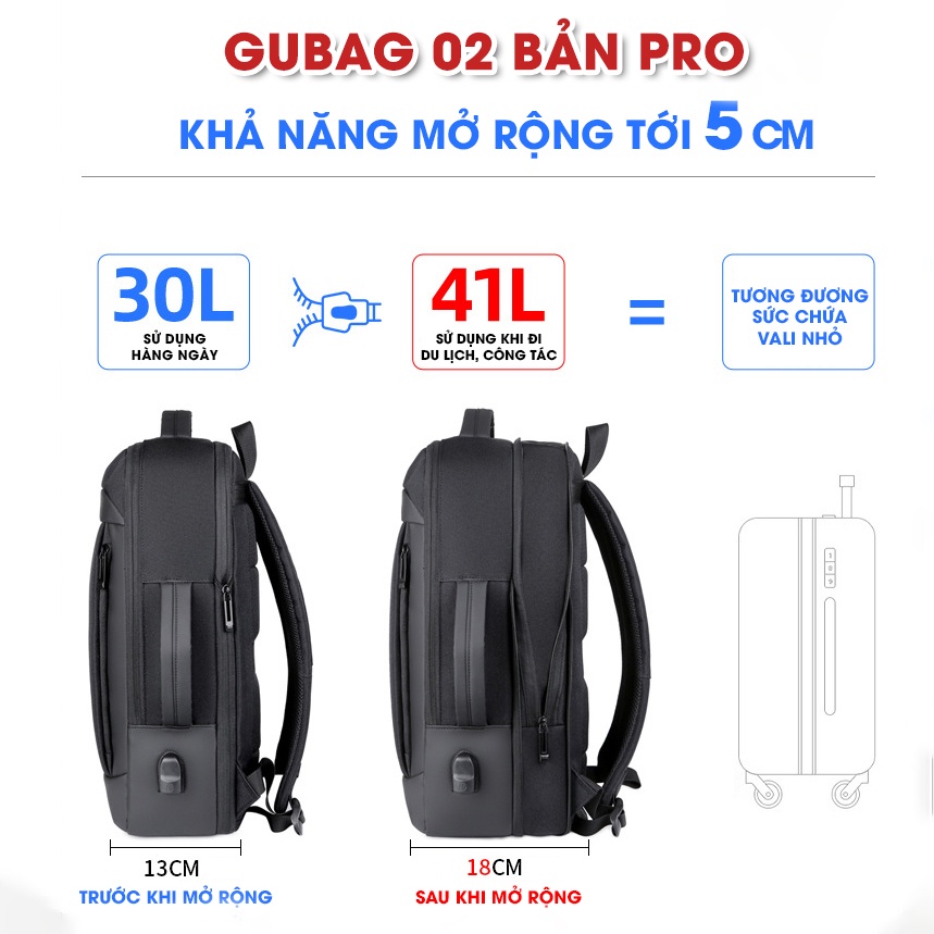 Balo đựng laptop công sở GUBAG, đựng laptop 13, 14, 15,6 inch chính hãng, dùng cho doanh nhân, đi làm cao cấp GB02