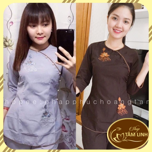 ĐỒ LAM ĐI CHÙA  MẪU 7 NÚT BẸT SEN THÊU KATE GIÁ RẺ VÔ ĐỊCH