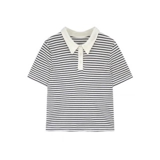 ÁO POLO NỮ KẺ CÁ SẤU CỔ TRẮNG