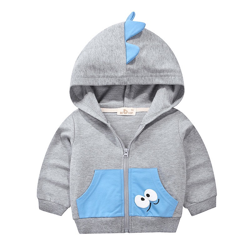 [Hàng xuất] áo khoác bé trai hoodie kéo khóa có mũ 1-10 tuổi hình khủng long nỉ da cá