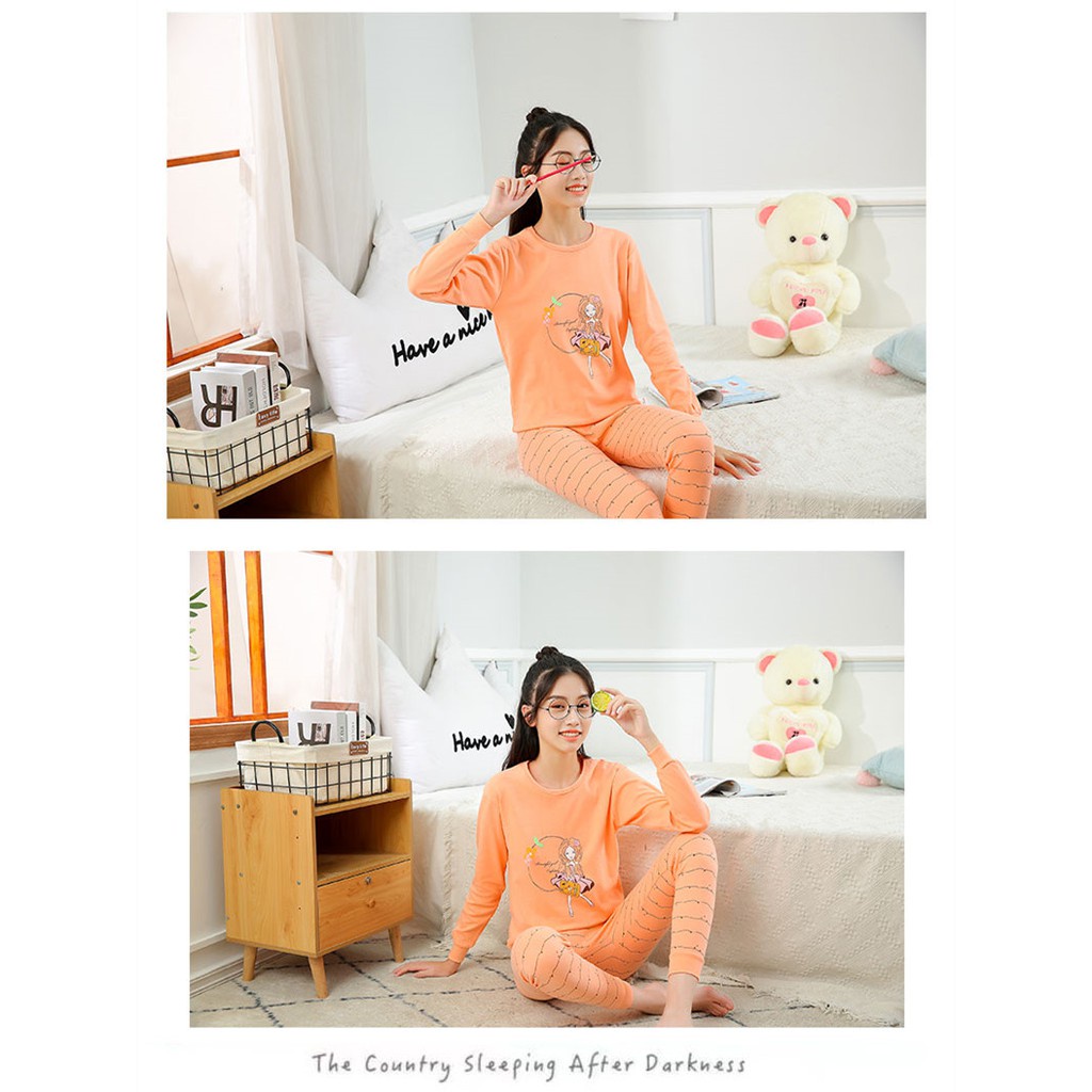 Bộ Đồ Ngủ Tay Dài Chất Liệu Cotton 140cm - 175cm Thời Trang Xuân Thu Cho Nam Nữ