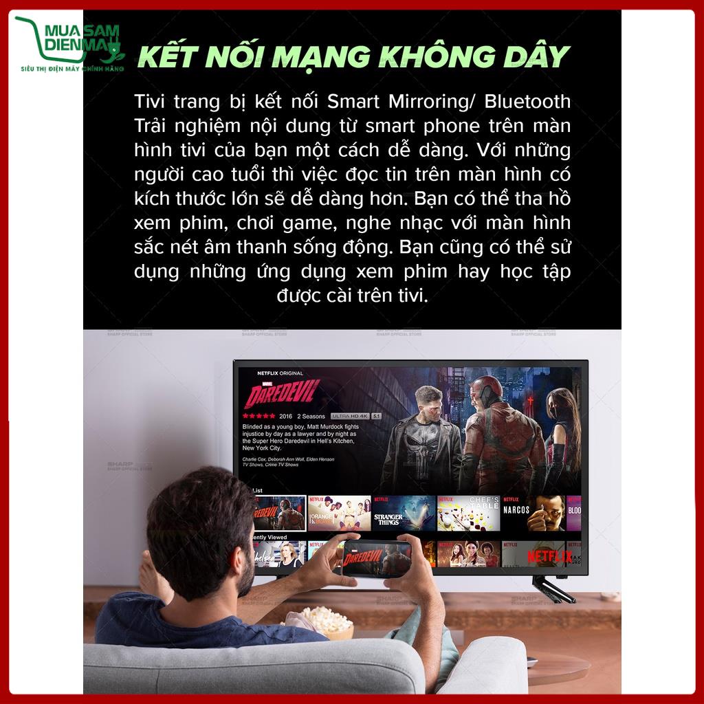 TV Sharp LED 32 inch 2T-C32DE2X - Điều khiển bằng giọng nói, Android 9.0 - BH 27 tháng