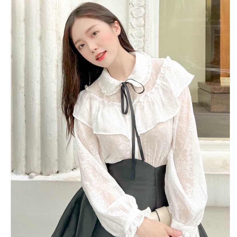 Áo sơ mi Chillgals xếp bèo nhún phối nơ AO-006