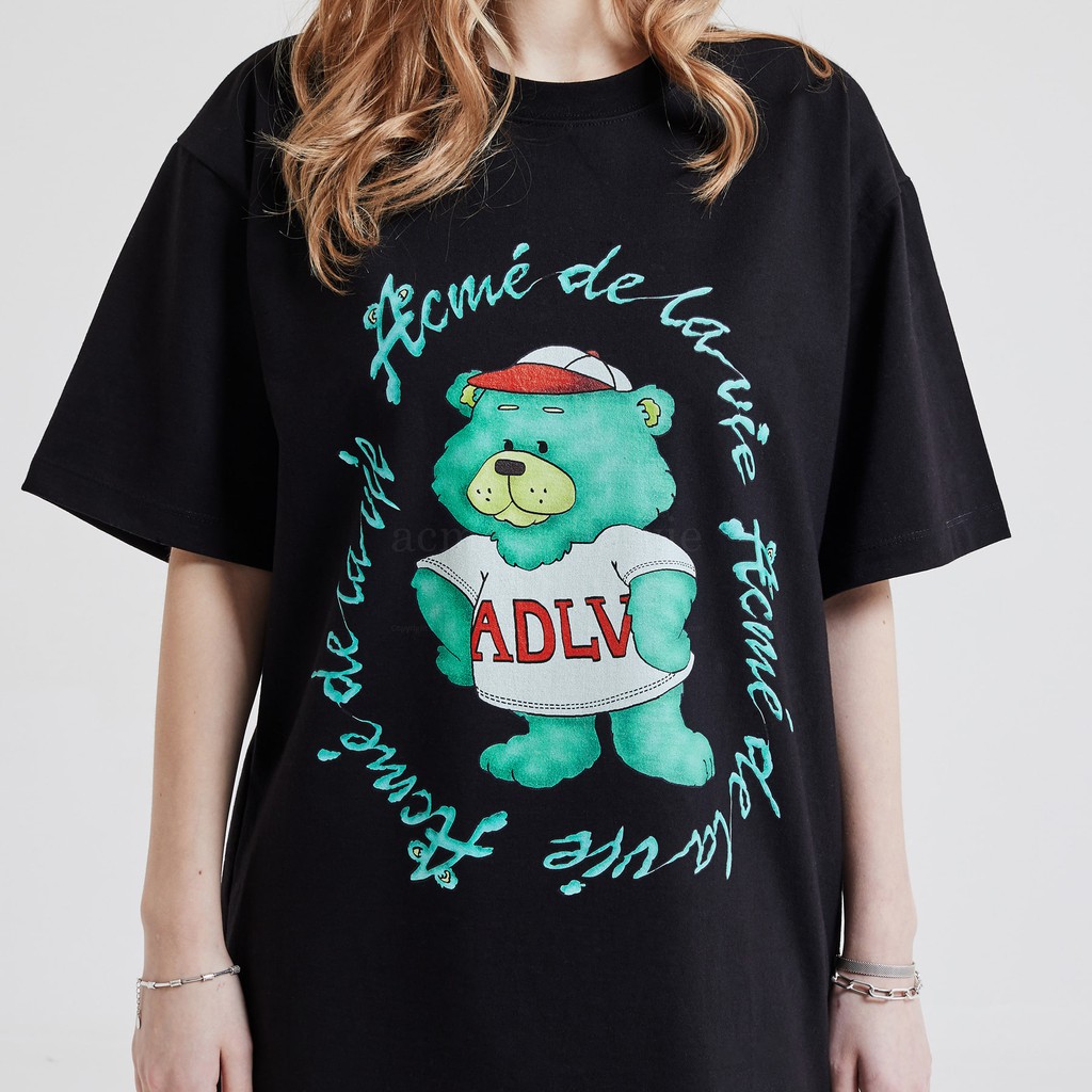 ADLV Áo Thun 100% Cotton Họa Tiết Gấu Màu Xanh Lá Cây Thời Trang Cho Nam Nữ