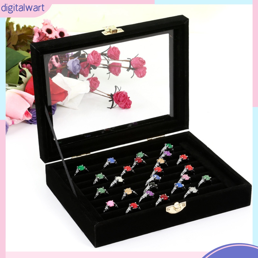 Khay Đựng Trang Sức Bằng Nhung Có Nắp Kính Tiện Dụng