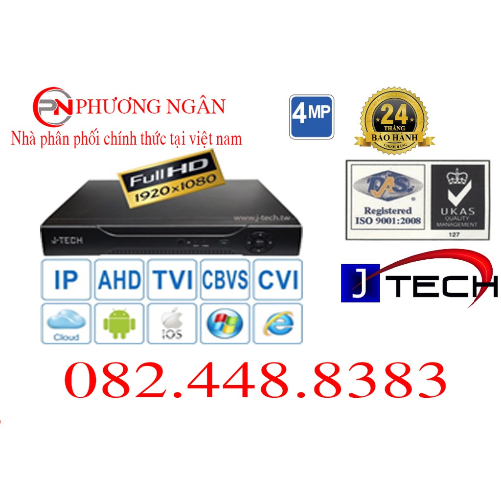 Đầu ghi hình J-TECH HYD4304 (4 kênh CAMERA AHD/TVI/CVI/CBVS/IP) 4MP/H265