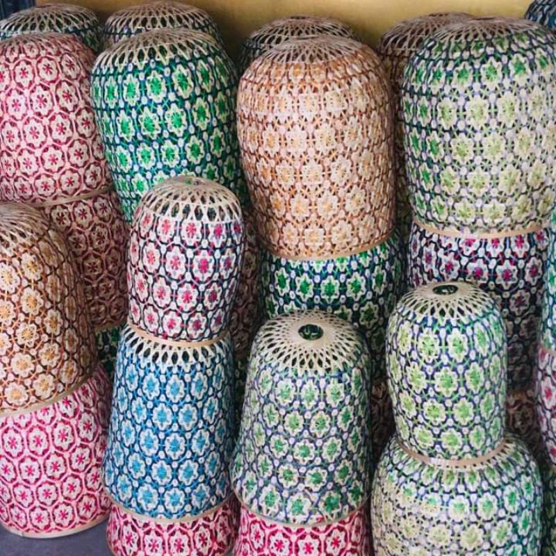 Đèn tre đèn mây tre đèn thả mây tre tặng kèm đui dây bóng