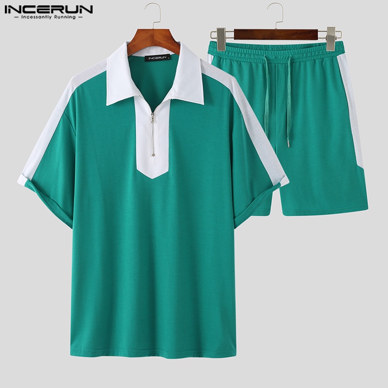 Set đồ INCERUN gồm áo thun tay ngắn và quần short thời trang thể thao năng động cho nam