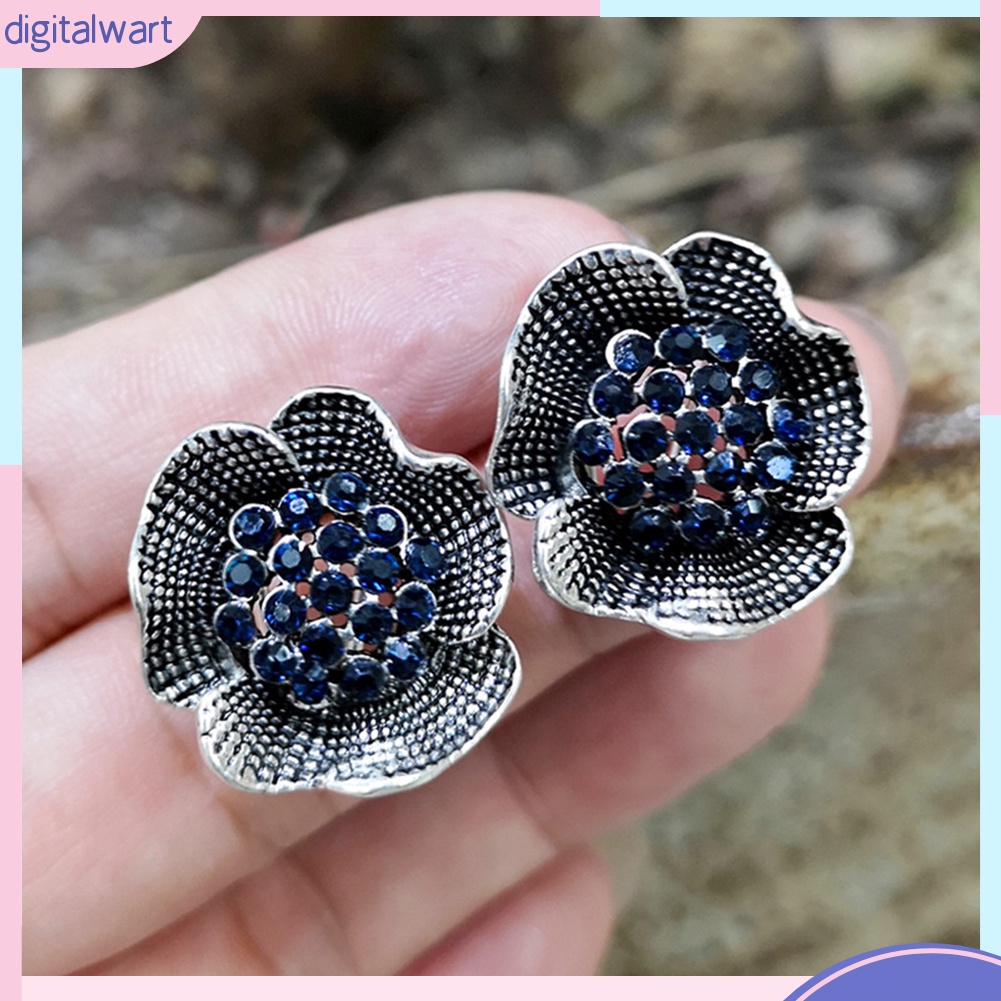 Cặp Khuyên Tai Hình Hoa Hồng Đính Đá Quý Nhân Tạo Sang Trọng Cá Tính Dành Cho Nữ