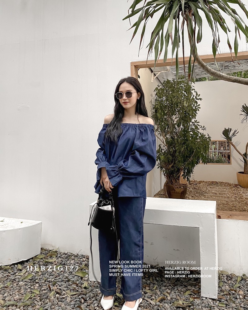 Quần suông dài màu jeans đậm - Q1290