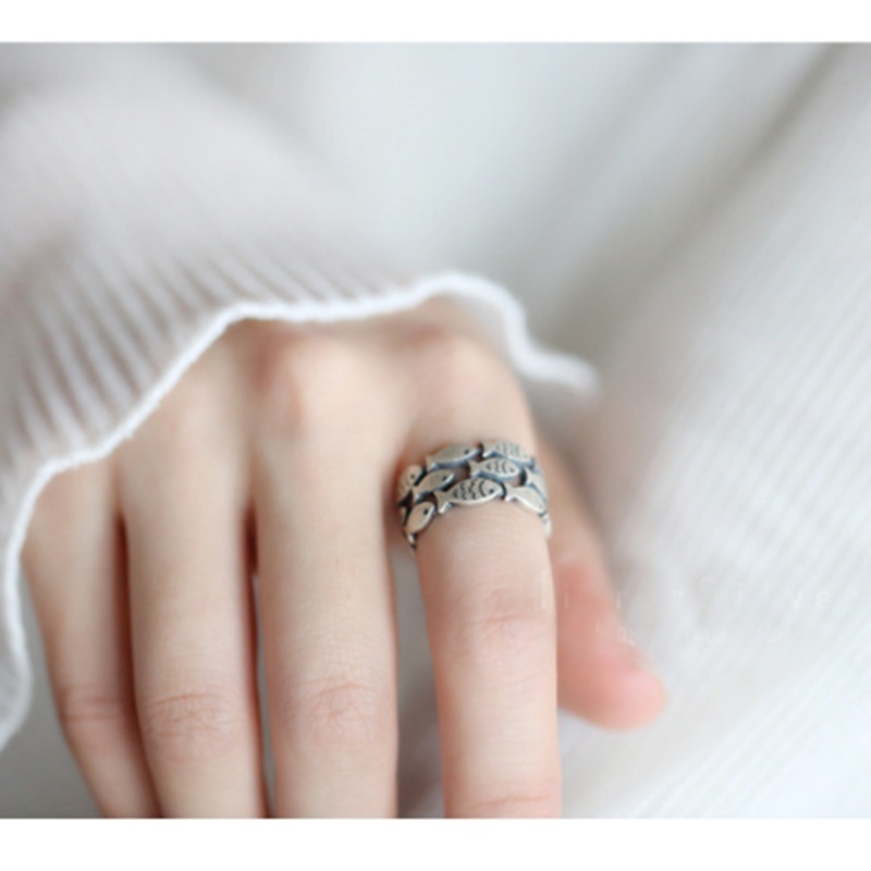 Nhẫn cưới bằng bạc 925 hình cá có thể điều chỉnh kích cỡ