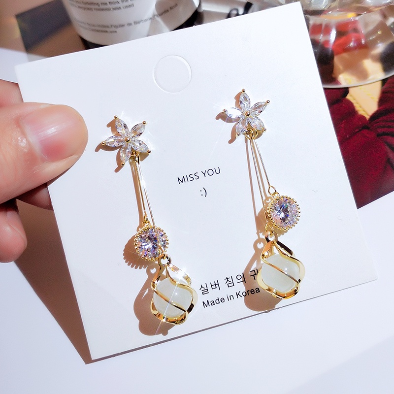 [Jiudolan] Khuyên Tai Hoa Zircon Hàn Quốc Thanh Lịch Tinh Tế Cho Nữ