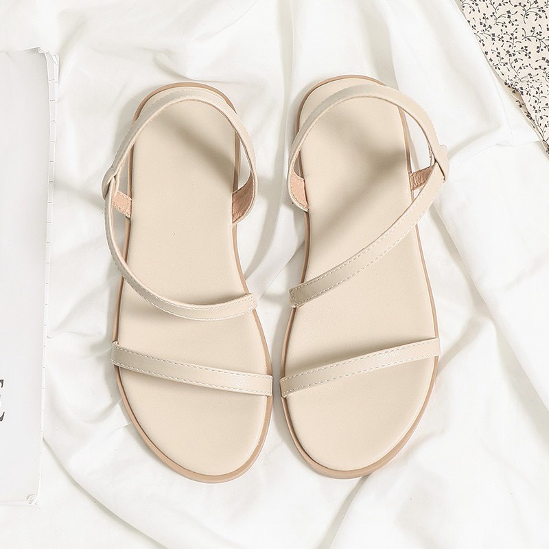 Sandal nữ đế bệt quai mảnh 2 quai ngang kiểu mới chất da mềm- dép nữ về 2 màu be, đen đi học đi chơi đi biển hàn quốc