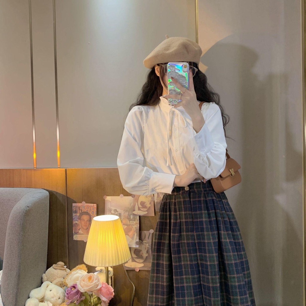 Bộ Áo Sơ Mi + Chân Váy Lưng Cao Thời Trang Cho Nữ