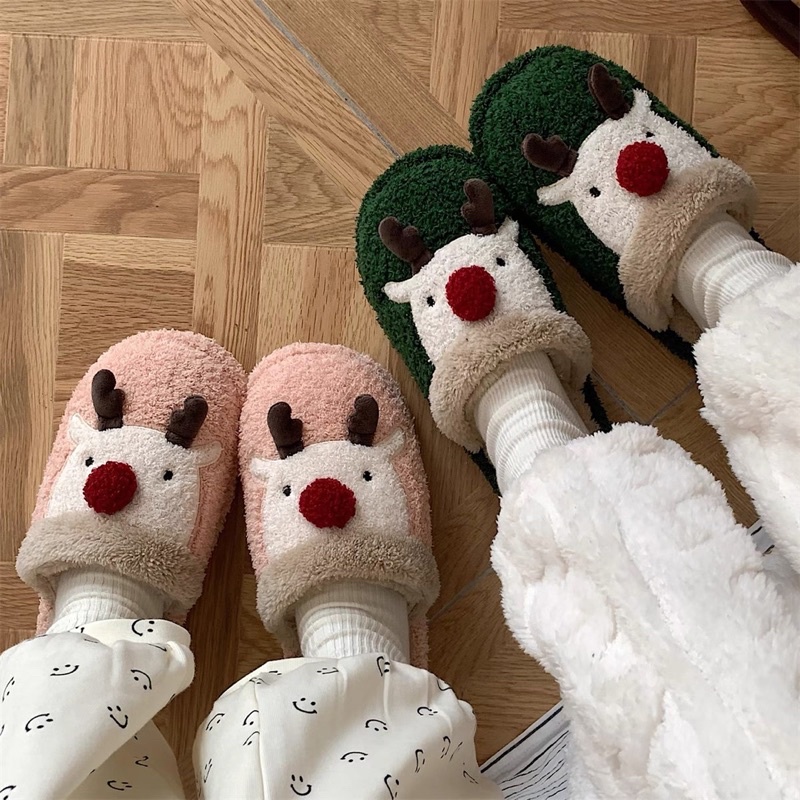Dép bông tuần lộc noel đế xốp lông mịn chống trơn đi được cả ngoài đường