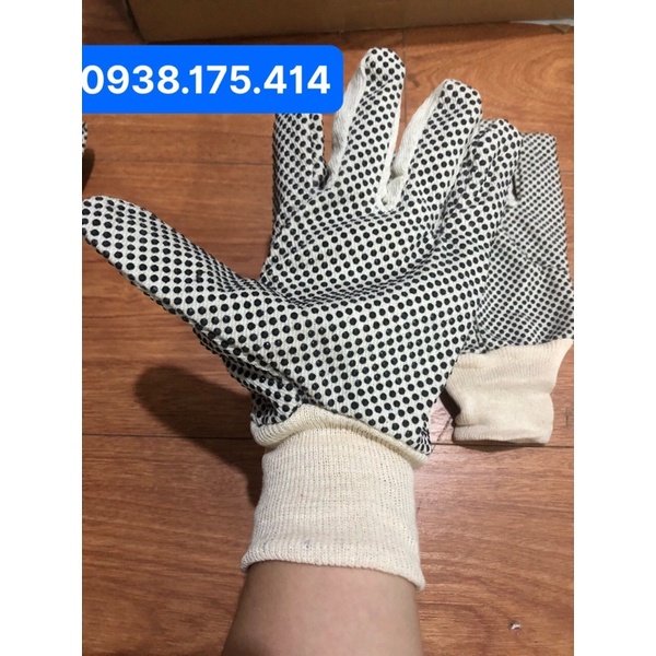 Găng tay phủ hạt nhựa đen loại dày 10oz Polkado