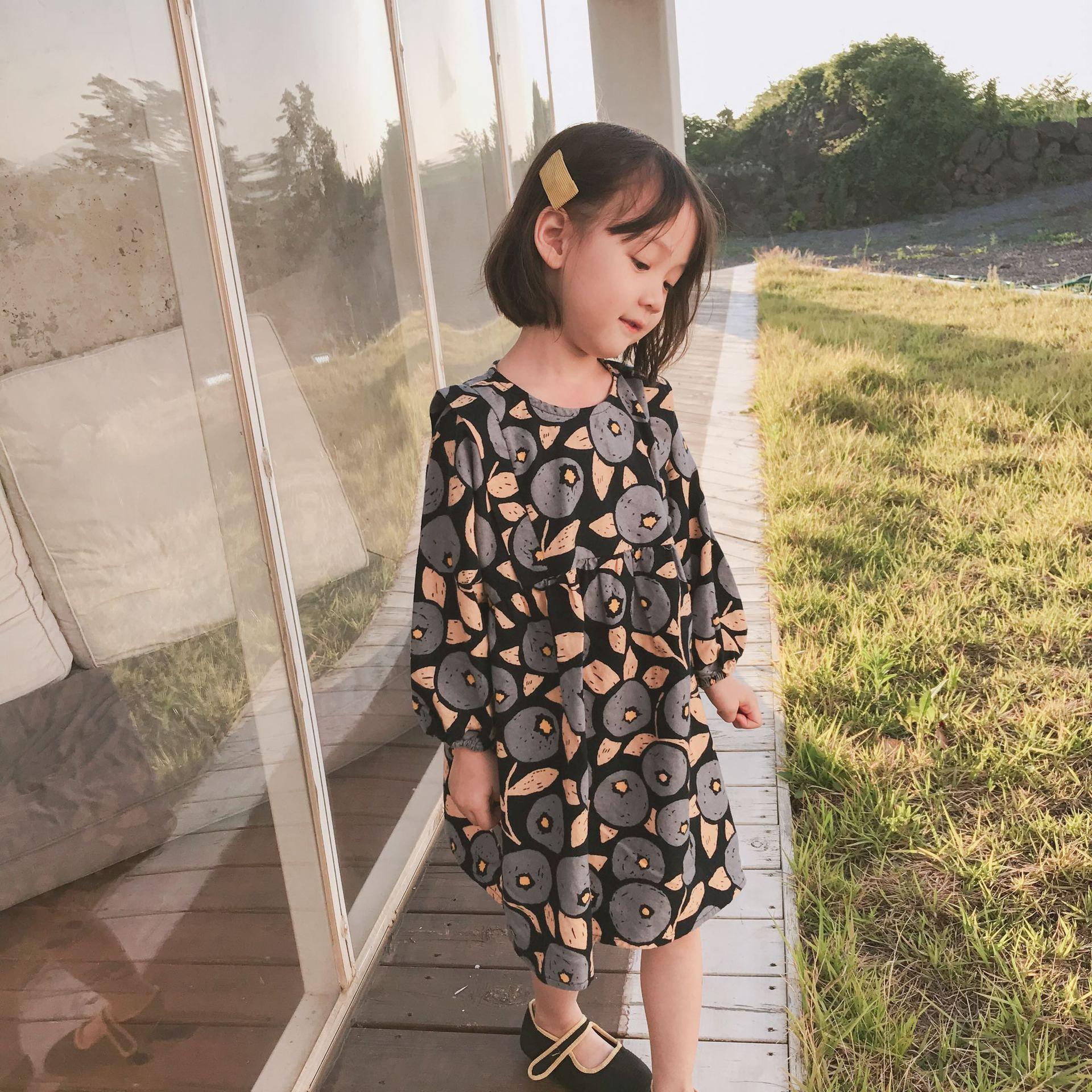 ins Korea Mori girl children new skirt female baby abstract sanding long-sleeved dress girl princess dress