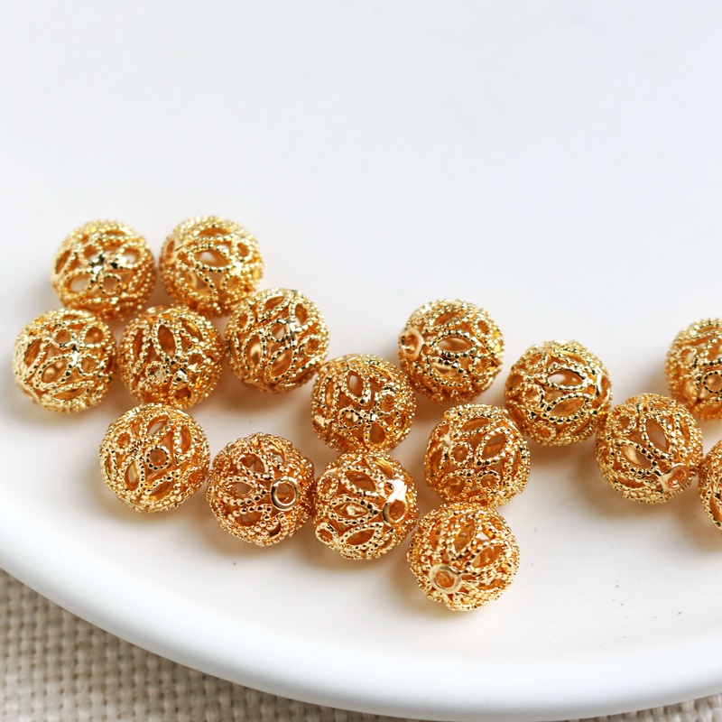 Hạt Xâu Trang Sức Hình Tròn Rỗng Bằng Đồng 14K 10mm/12mm Màu Sắc DIY