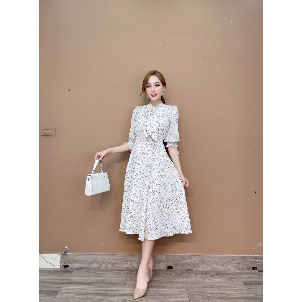 [Mã SKAMA06 giảm 8% tối đa 50K đơn 250K] Monoco- Váy xòe cổ nơ tay lỡ chun- 8519 | BigBuy360 - bigbuy360.vn