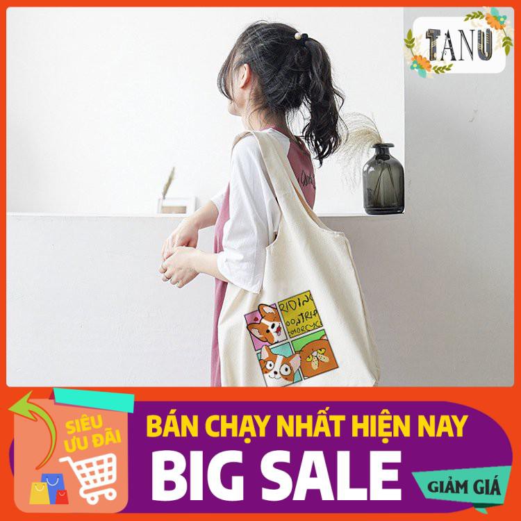 [NEW 2021] Túi tote ❤️ Túi vải Canvas đeo vai phong cách Ulzzang, vải bố form Unisex Vintage - TT17 💎TANU'S💎