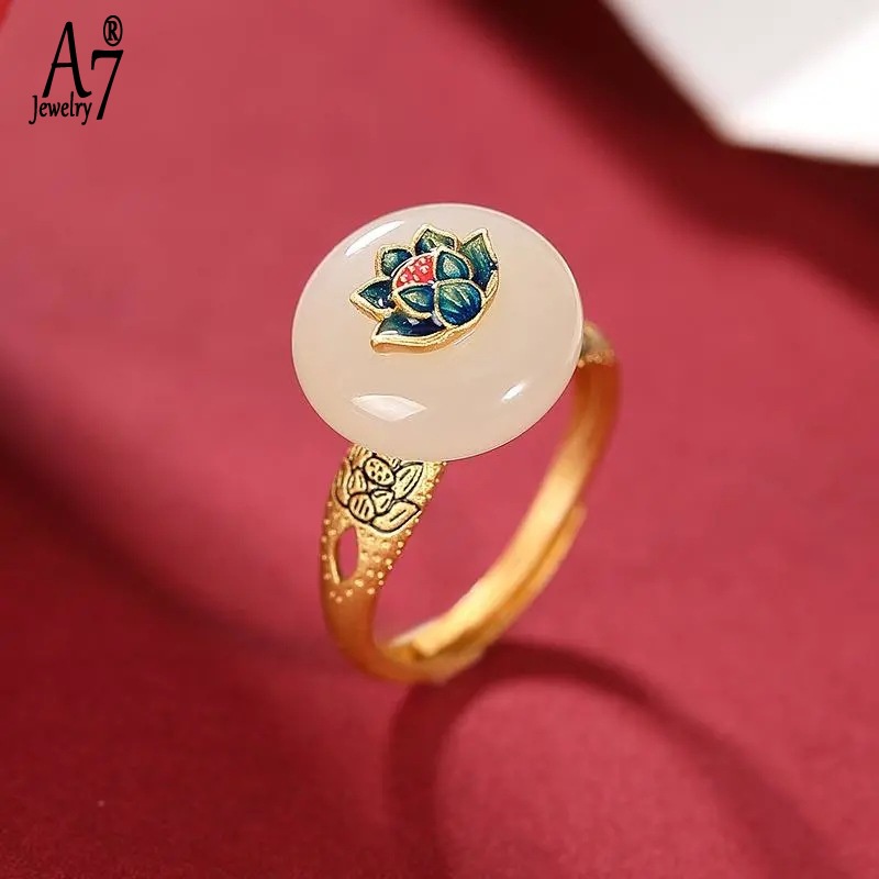 Nhẫn Hở Mạ Bạc 925 Hình Hoa Sen Xinh Xắn A7Jade S925