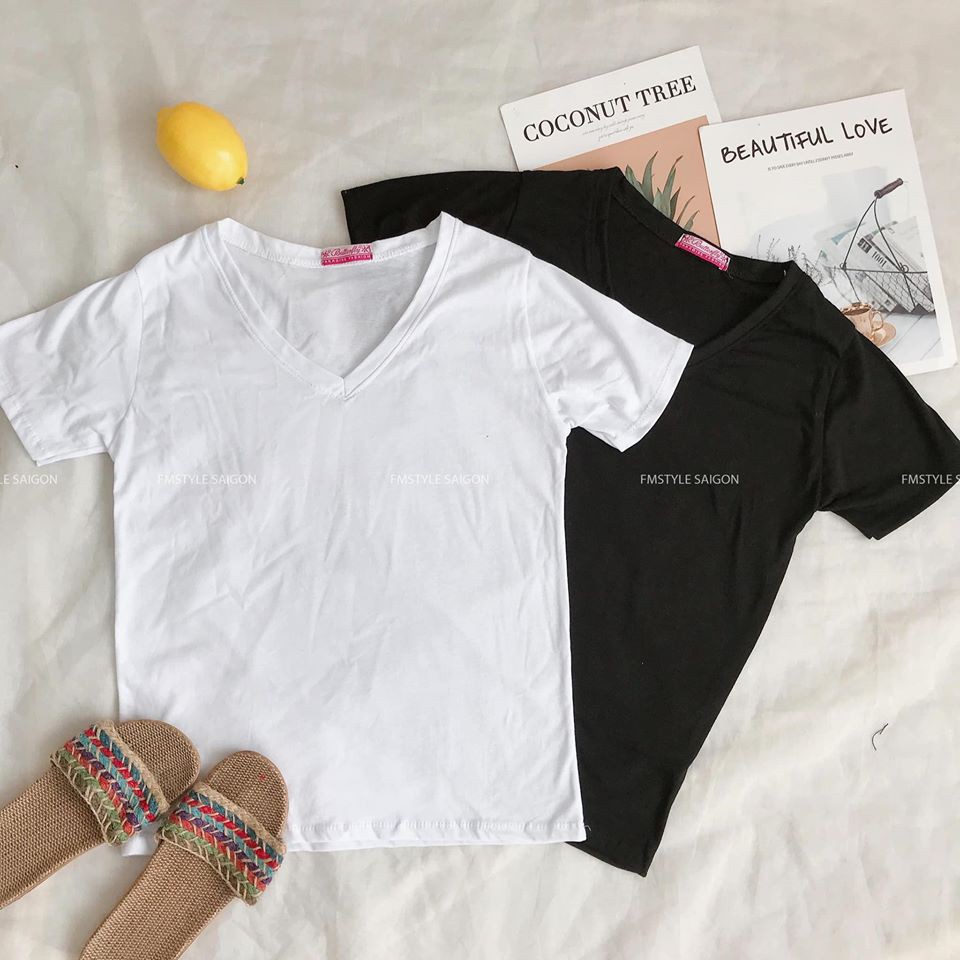 Áo thun trơn tay lỡ basic nữ, áo phông cổ V đẹp đi học ulzzang thời trang Fmstyle Saigon 21TU06T372101 | BigBuy360 - bigbuy360.vn