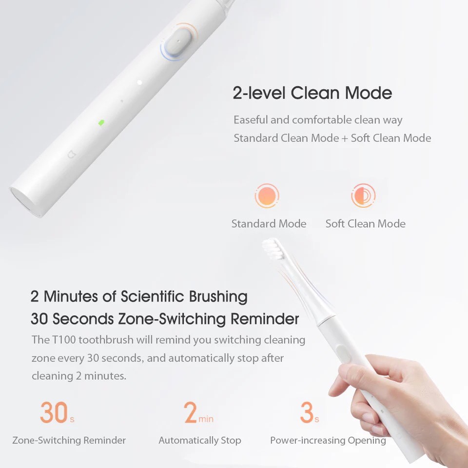 Bàn chải điện xiaomi Mijia T100 kháng nước ipx7 bảo vệ nướu bàn chải đánh răng điện nhẹ 46g