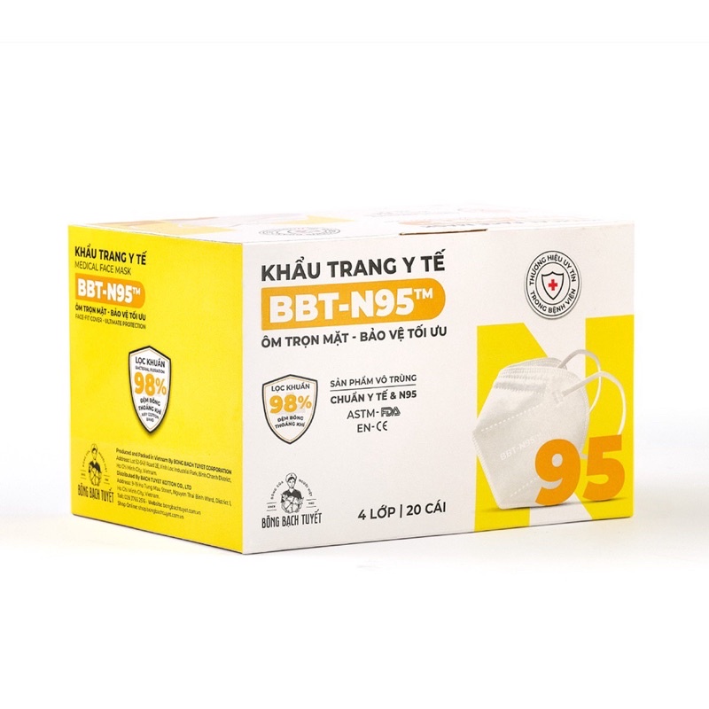 Khẩu Trang N95 Bạch Tuyết - Hộp 20 cái tiệt trùng vô bọc từng cái