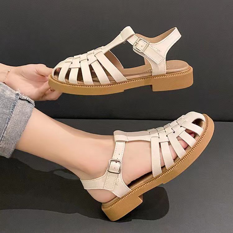 Sandal Bít Mũi Đế Phẳng Có Khóa Cài Thoải Mái Mùa Hè Cho Nữ