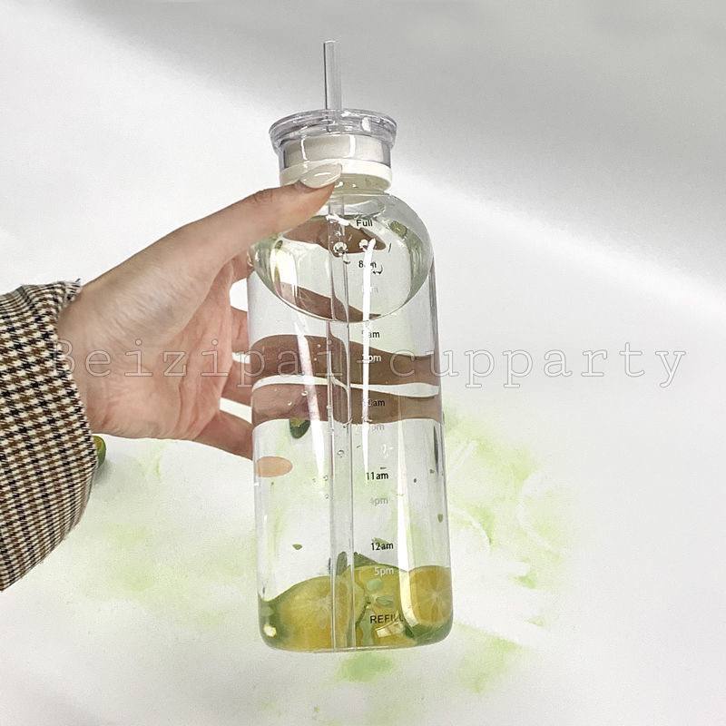 Bình Nước 2 Lớp Thủy Tinh Giũ Nhiệt Cao Cấp Kèm Ống Hút