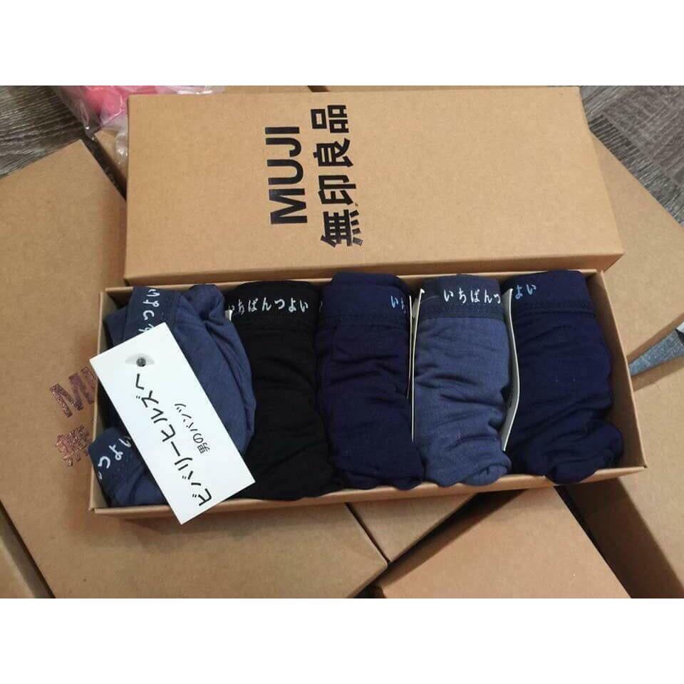 Hộp 5 Quần sịp nam boxer Muji xuất Nhật - Sịp đùi trơn