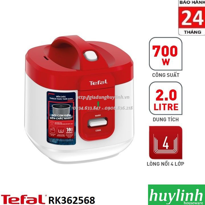 [Mã ELHAMS5 giảm 6% đơn 300K] Nồi cơm điện Tefal RK362568 - 2 lít - 700W