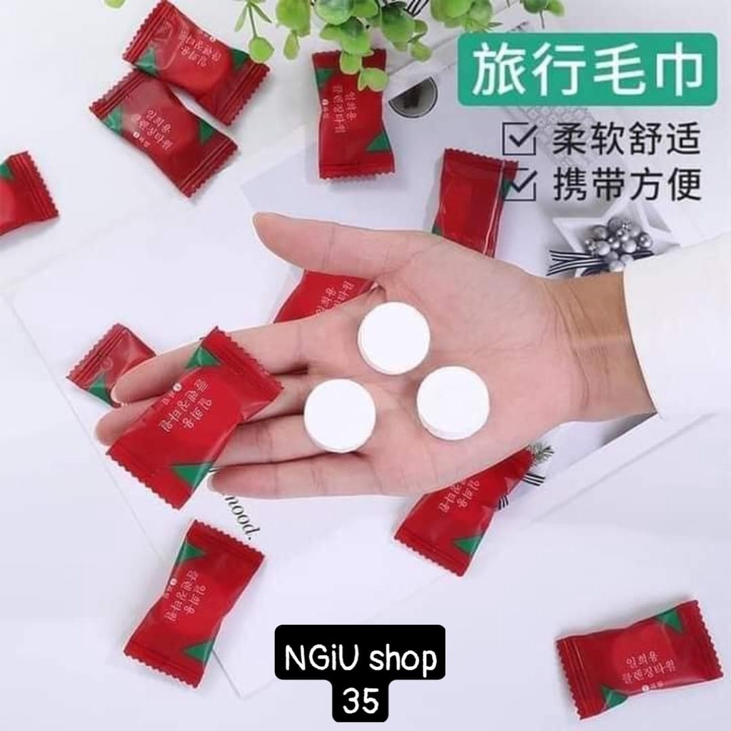 Túi 20 khăn ướt hình viên kẹo bỏ túi du lịch