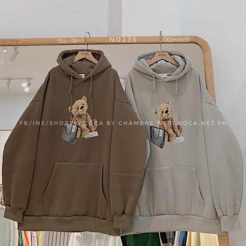 [N0235]🧸 Áo HOODIE nỉ bông dày chú gấu MONS form rộng dài (Có sẵn/ảnh thật) | BigBuy360 - bigbuy360.vn