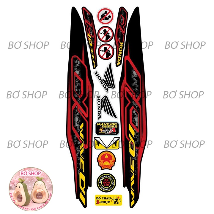 Tem rời WAVE ALPHA 100cc & 50cc   BƠ SHOP - Tem 3 lớp chống phai màu