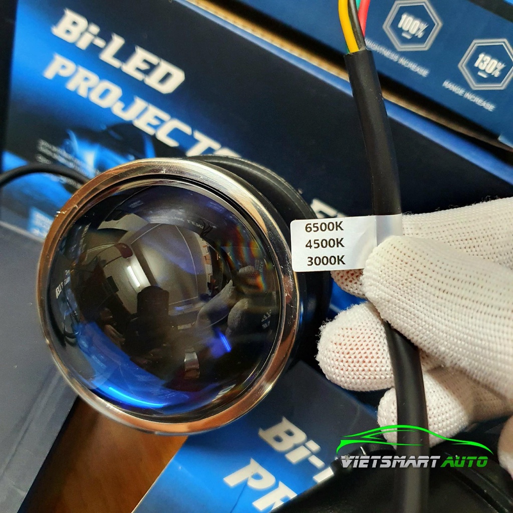 Đèn bi gầm LED 3 màu 3 chế độ pha cos LENS TÍM phá sương chống chói