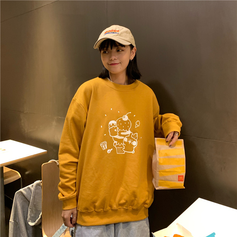 Áo Hoodie Tay Dài Dáng Rộng Phong Cách Hàn Quốc 2021