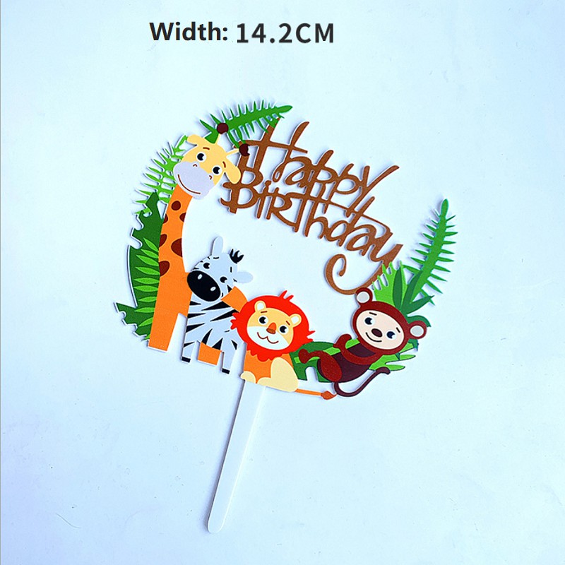Phụ kiện trang trí bánh kem bằng acrylic hình động vật rừng cây cho tiệc mừng em bé