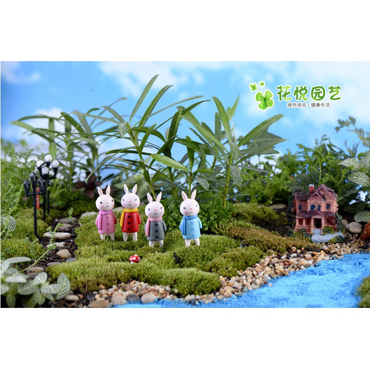 Combo 4 thỏ Line đeo khăn để trang trí tiểu cảnh, bonsai