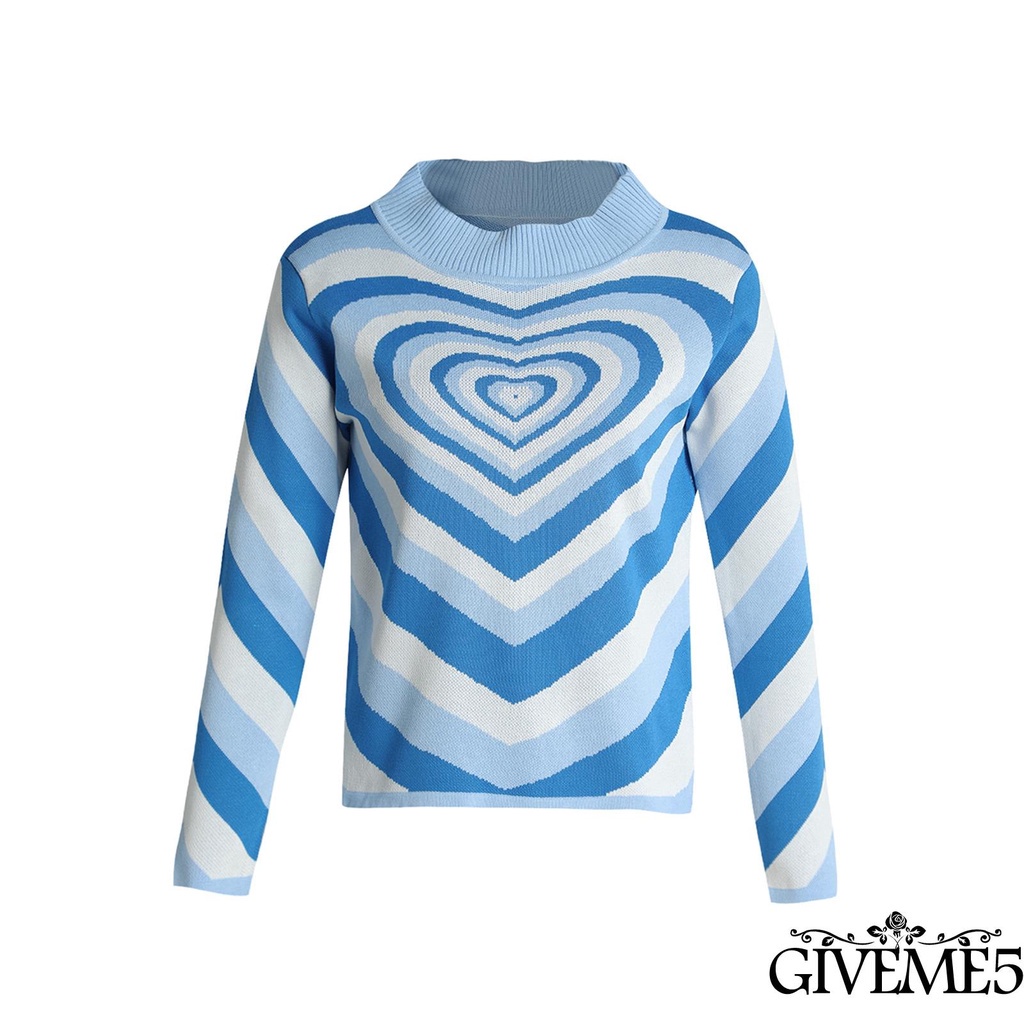 Áo len tay dài cổ tròn in họa tiết trái tim thời trang dành cho nữ