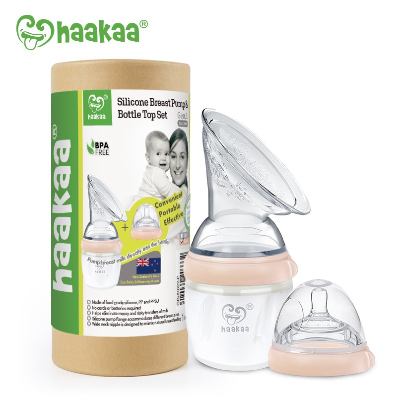 Combo cốc hứng sữa Gen.3 160ml kèm núm ti size S Haakaa. Chất liệu silicone cao cấp, an toàn. Không BPA, PVC, phthalate