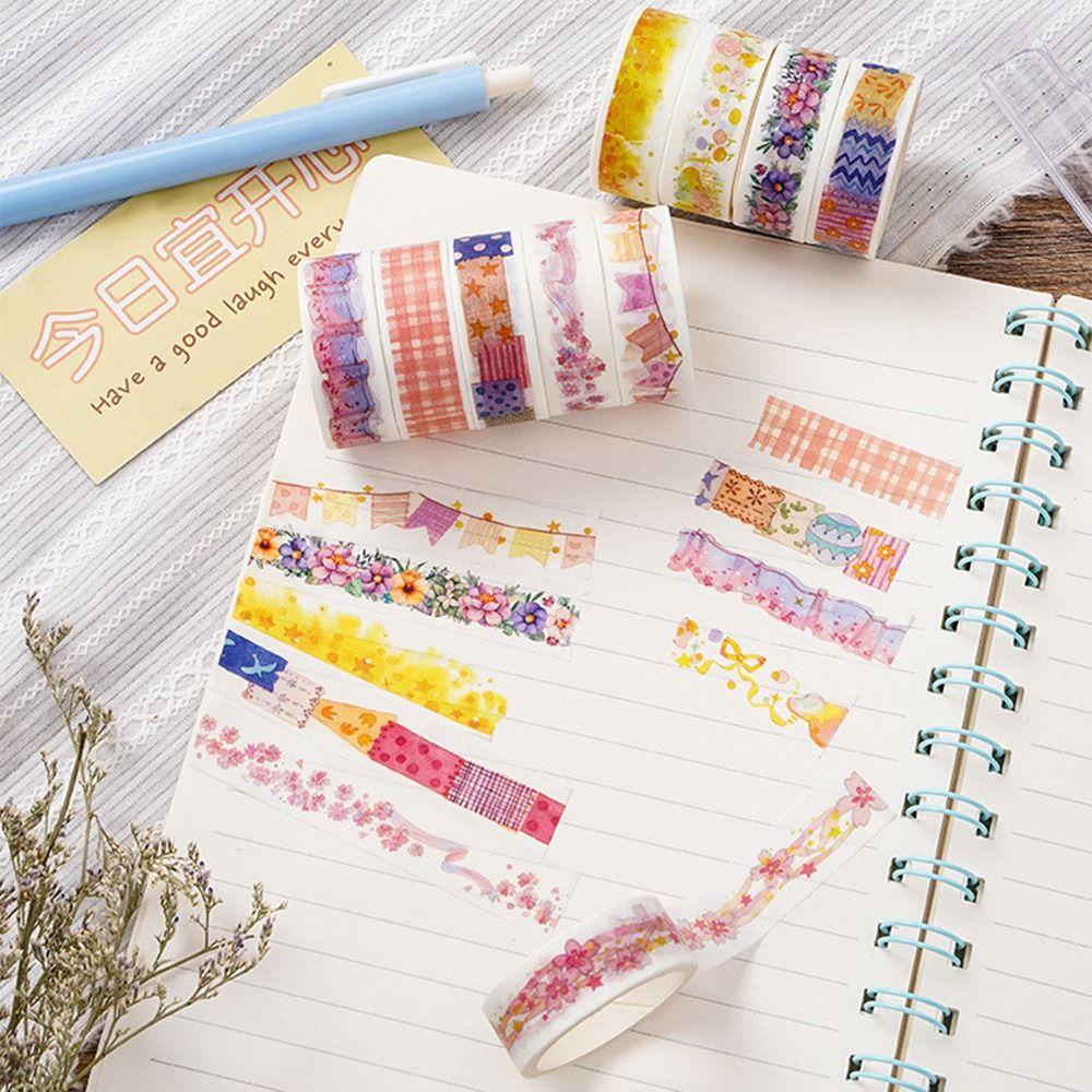 Set 8 / 10 / 12 Cuộn Băng Dính Washi Nhiều Màu Dễ Thương