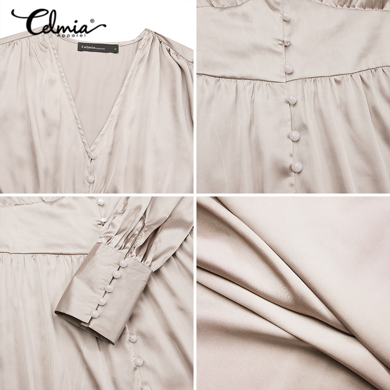 Đầm CELMIA Dài Cổ Chữ V Tay Phồng Thanh Lịch Cho Nữ | BigBuy360 - bigbuy360.vn