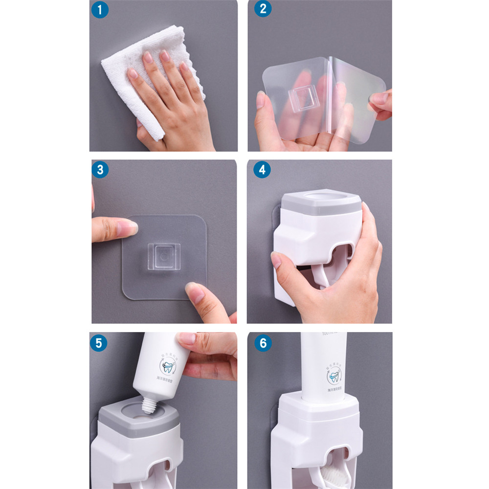 Giá giữ bàn chải đánh răng hỗ trợ lấy kem đánh răng tự động gắn tường tiện lợi