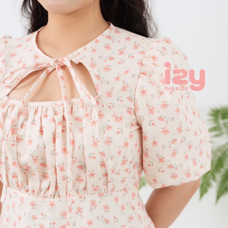 VÁY ĐẦM BIGSIZE NHÚN NGỰC BUỘC NƠ 23V34 - ANNA DRESS - IZYBYNHI